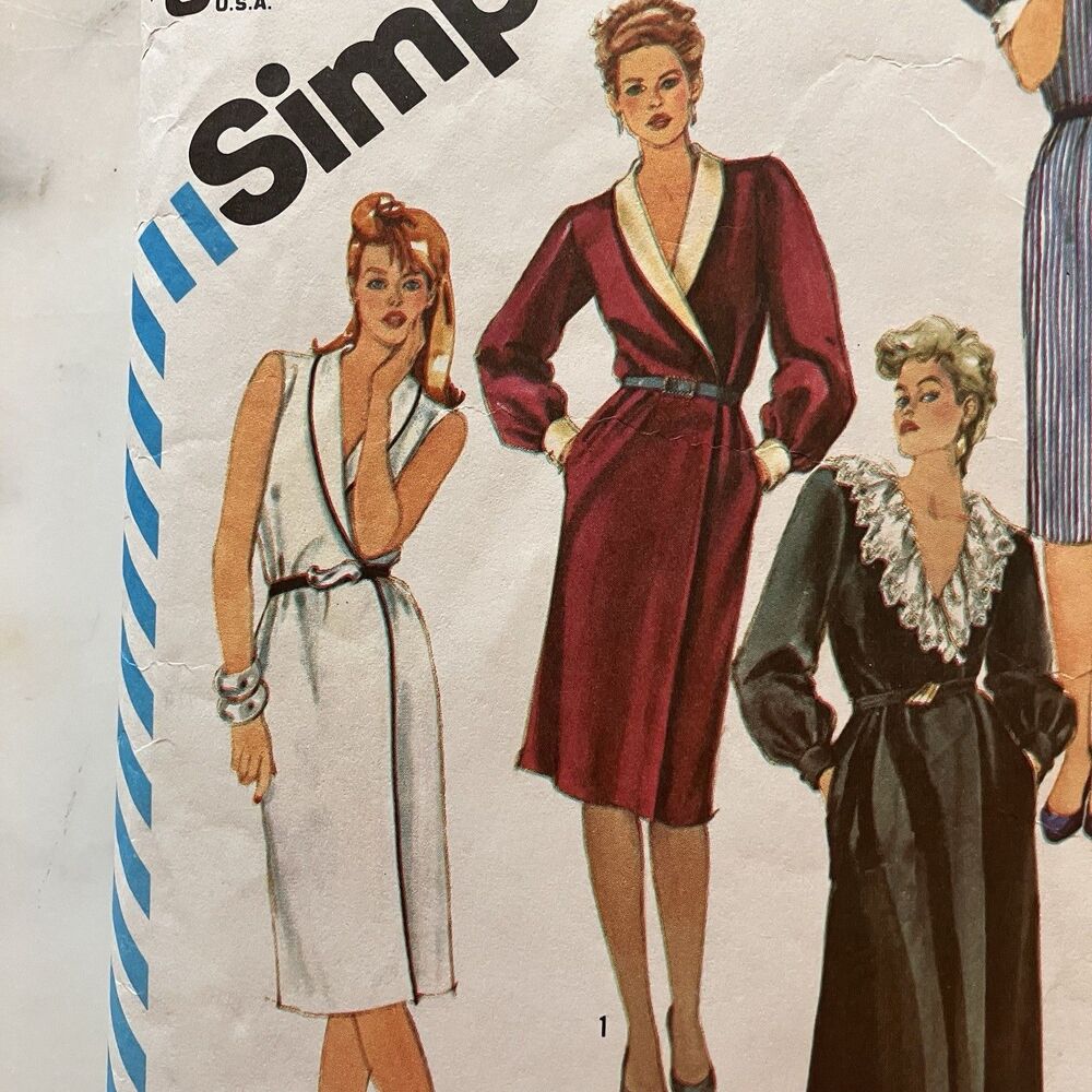 Simplicity 6208 V Neck Wrap Dress Pockets Collar Misses Sz 16 18 20 Pattern Cut - Picture 4 of 9